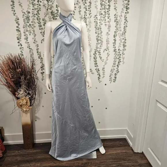 Show Me Your MumuJasmine Halter Blue Satin Maxi Dress Size M - Picture 4 of 11